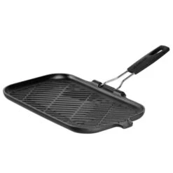 Parrilla Grill Rectangular Negra Con Mango Abatible 36 Cm - Hierro Fundido - Le Creuset
